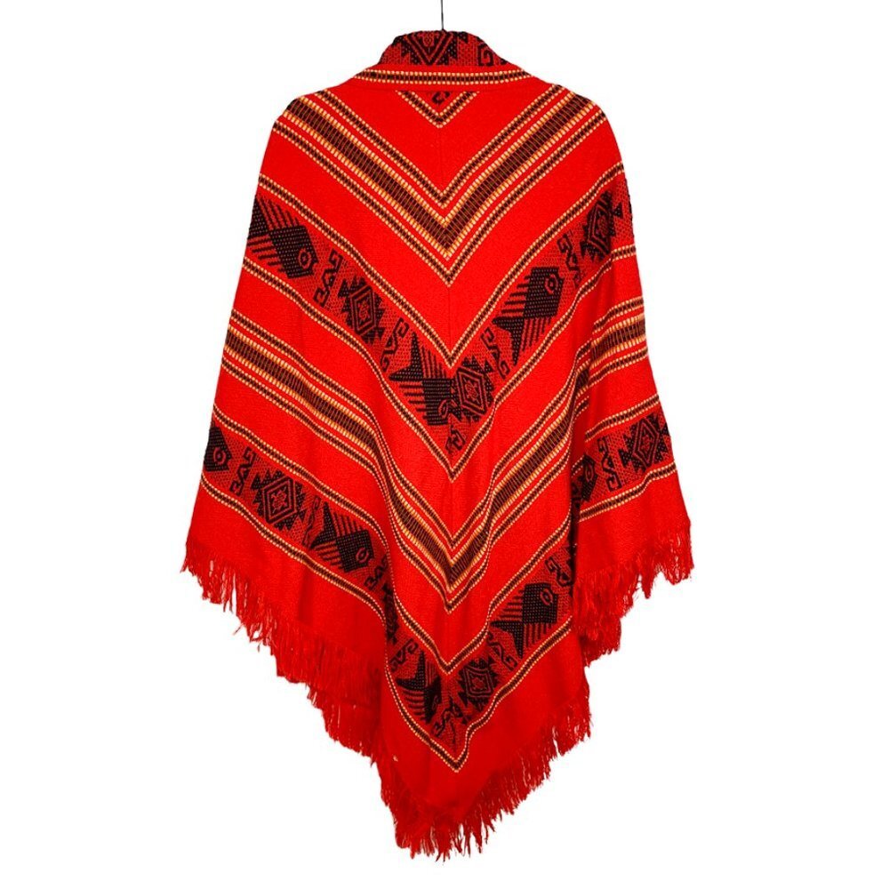 RARE Vintage 1970's Otavalito Hand Woven Southwest Aztec Boho Poncho Cape - Picture 2 of 6